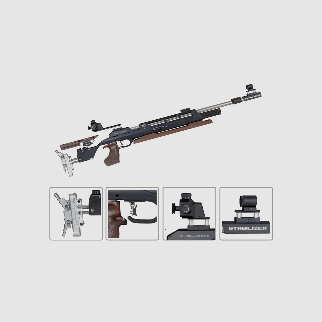 Pressluft-Matchgewehr STEYR CHALLENGE M BR, schwarze Kartusche, Linksgriff, Rechtsspanner (P18)