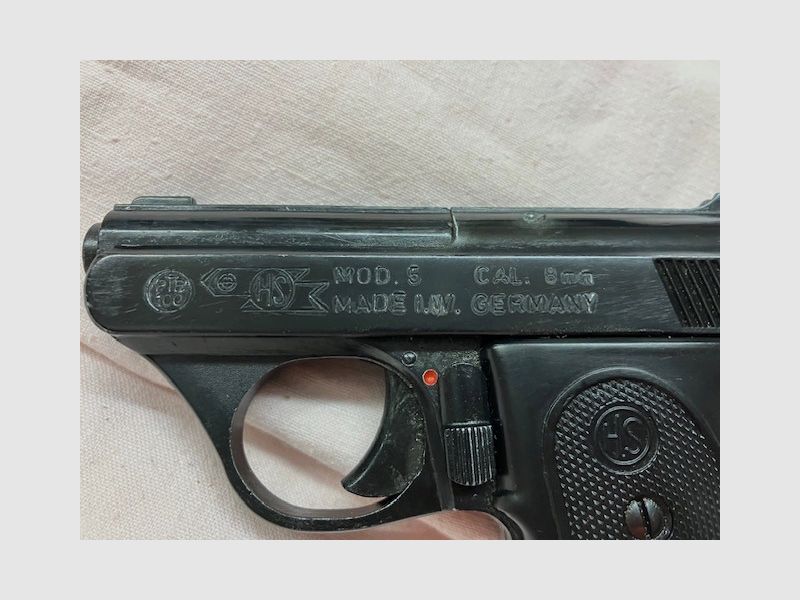 HS Gas- und Alarm-Pistole, Mod. 5, Kal. 8 mm, PTB Nr. 100, Taschenpistole 6-schüssig