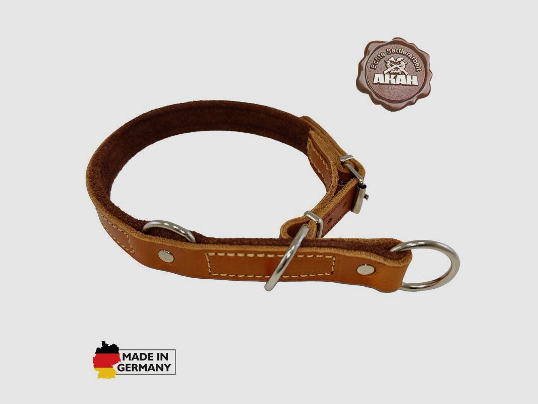AKAH Würge Halsband mit Begrenzung mit Yakleder unterlegt