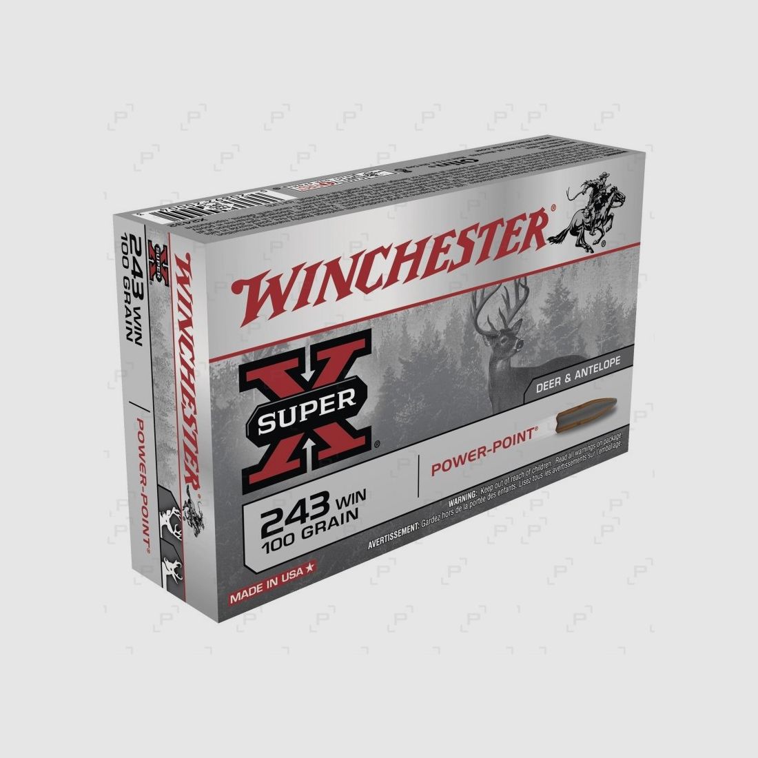 Box mit 20 Patronen für Großwild WINCHESTER POWER POINT Kaliber .243 WIN - 100 GR
