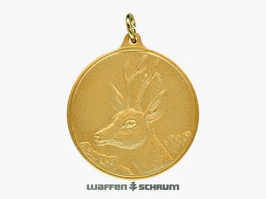 Medalla de caza Steinhauer & Lück ciervo 40mm chapada en oro con ojal y anillo