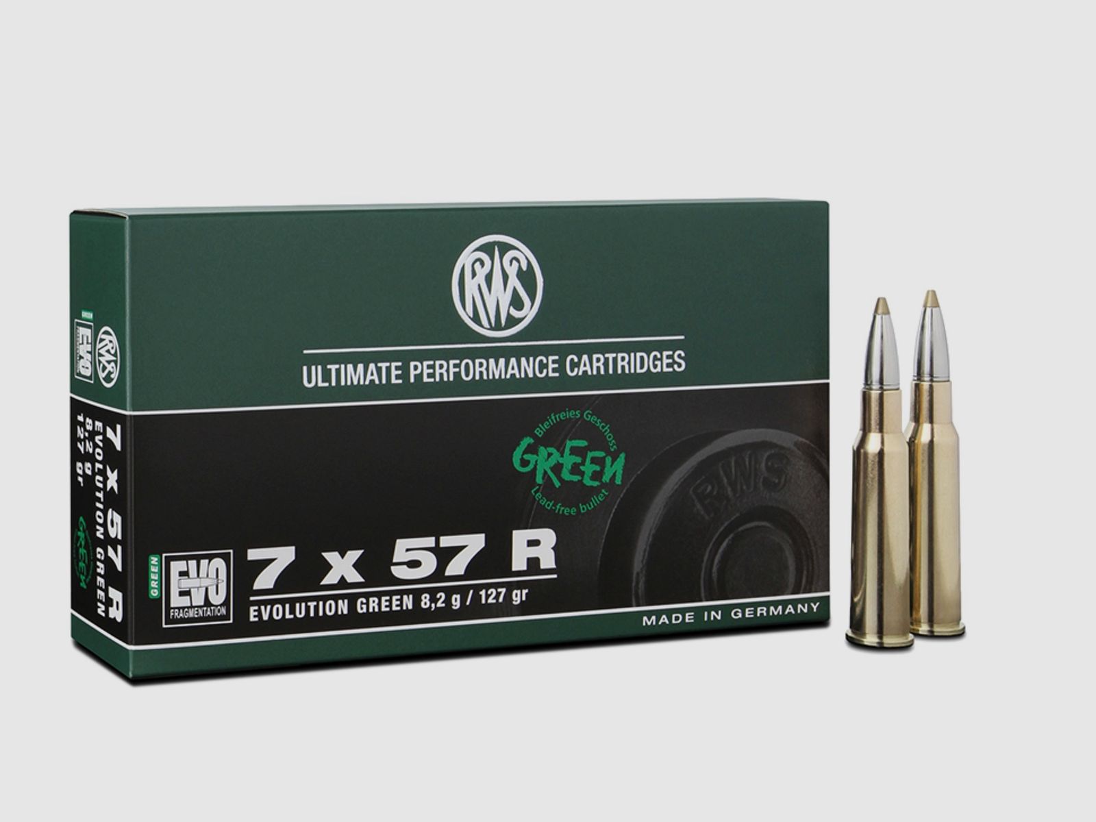 RWS 2318544 7x57 R Evo Green 8,2g/127grs. Munición de rifle sin plomo
