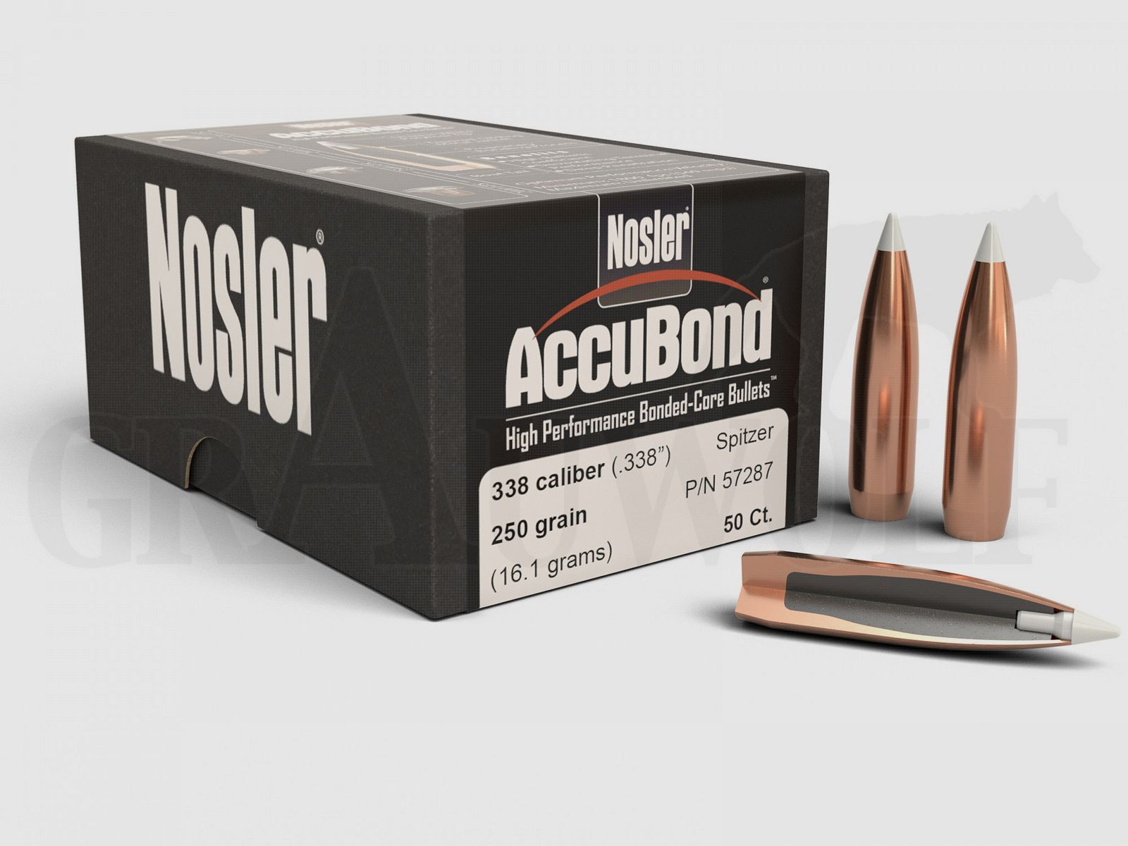 .338 / 8,5 mm 250 gr / 16,2 g Nosler AccuBond Geschosse 50 Stück