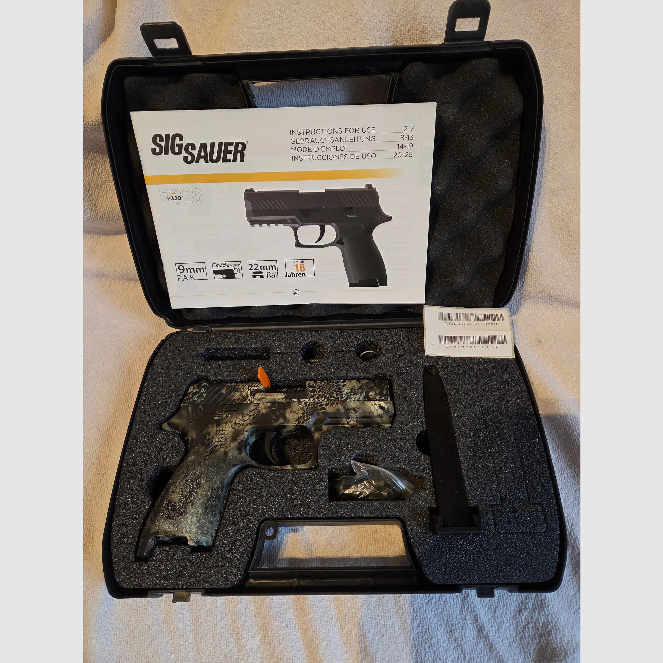 Sig Sauer P320 Schreckschuss Pistole 9mm P.A.K. Cobra camo inkl. Waffenkoffer
