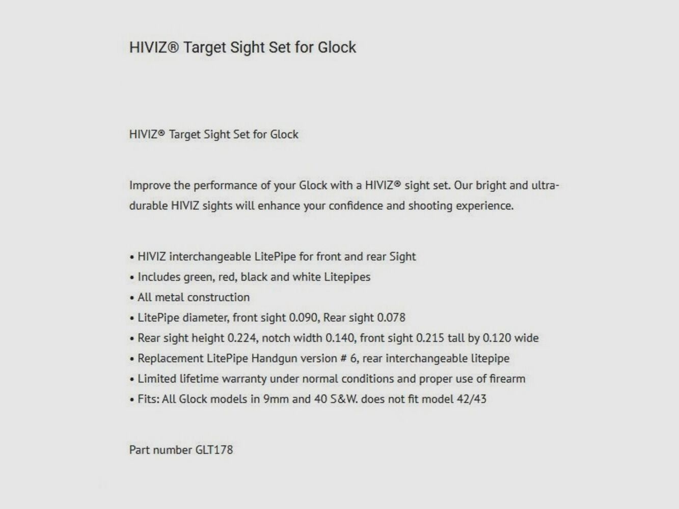 Hiviz HIVIZ Visier Set Target Fiber Glock 9mmLuger/.357SIG/.40S&W