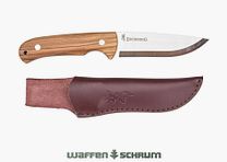 Browning hunting knife Korvar fixed blade length 7.5cm / handle scales made of olive wood / with leather sheath