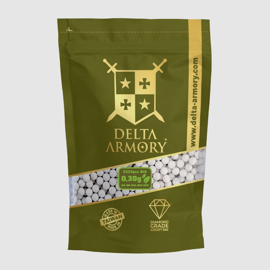 Airsoft Bio BB´s Kaliber 6mm - 0.30g Delta Armory Diamond Edition Weiss 3.330 Stück