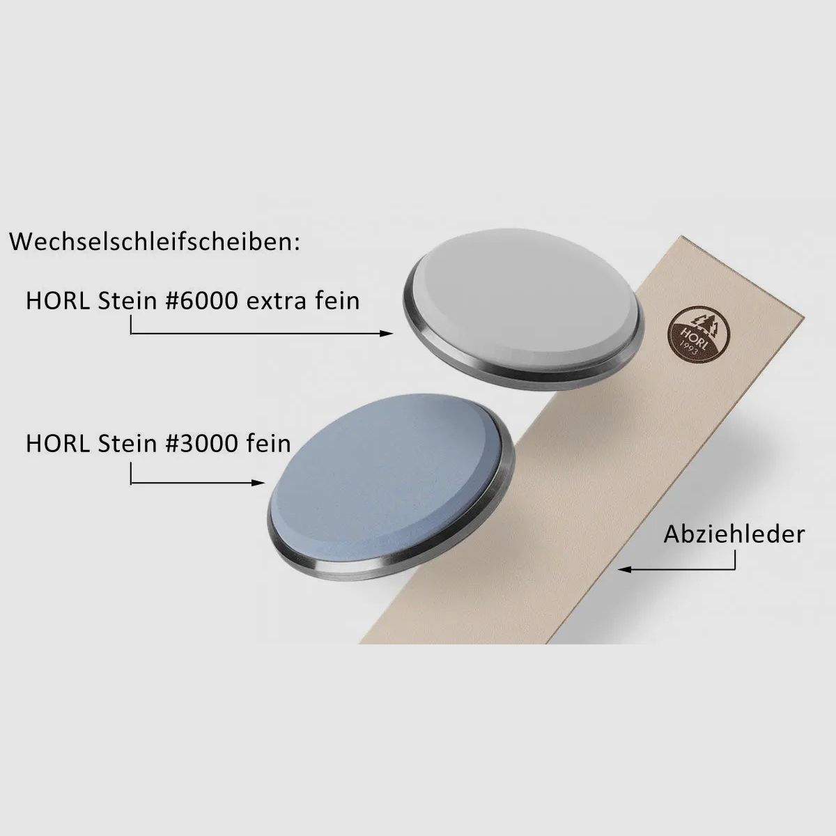 HORL Premium Sharpening Package (SET), interchangeable grinding disc, leather strop