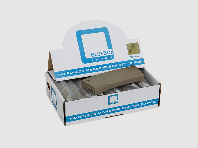 [10er Box] 140rds Guarder Bluebox Midcap-Magazine für 416/SCAR16/AR15, TAN