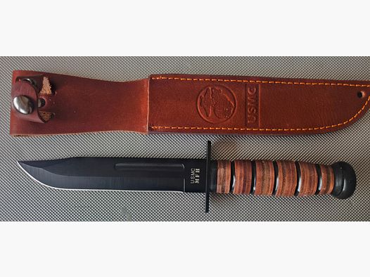 ⚠️ Attention liquidation de collection !! USMC MFH couteau de combat lame noire & poignée en bois avec cuir, inutilisé & sans rayures, absolument comme neuf, ⚠️ Attention frais de port offerts !!
