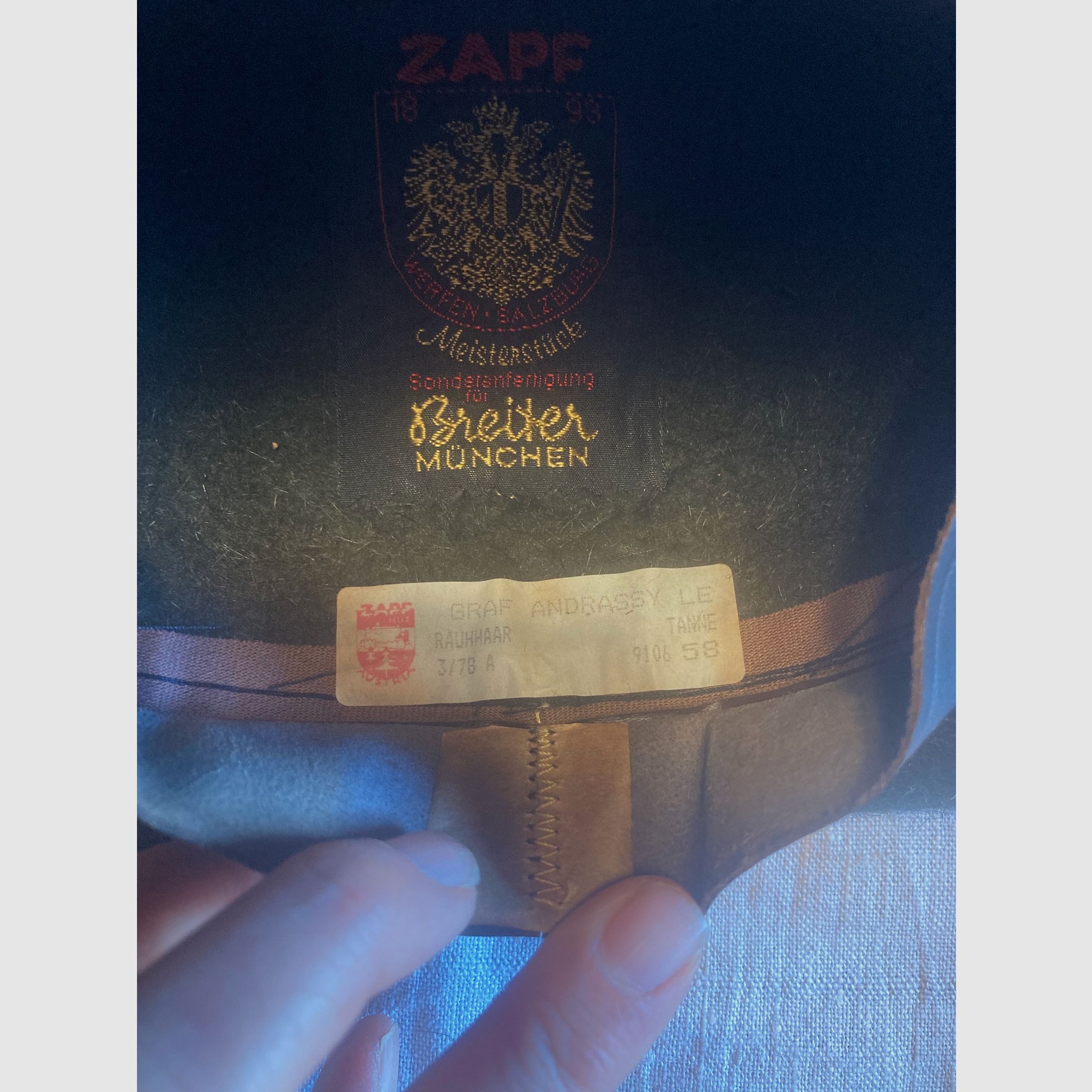 Sombrero de caza Loden de Zapf, como nuevo!