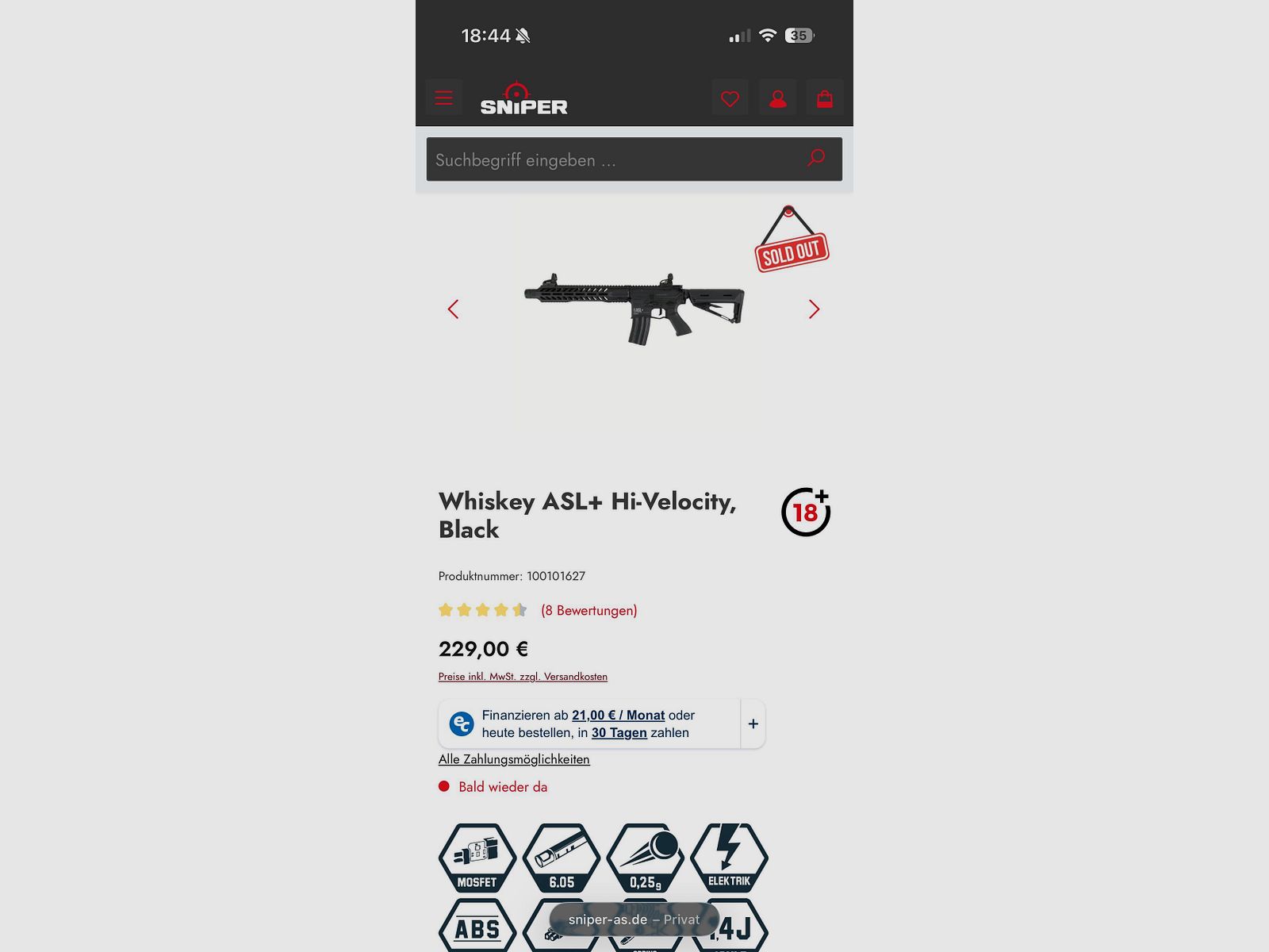 Whiskey ASL+ Hi-Velocity, Schwarz