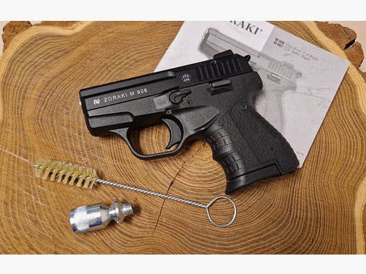 Zoraki 906, alte PTB 946 Schwarz/Chrom Kal. 9mm PAK Pistole Schreckschus komplett OVP