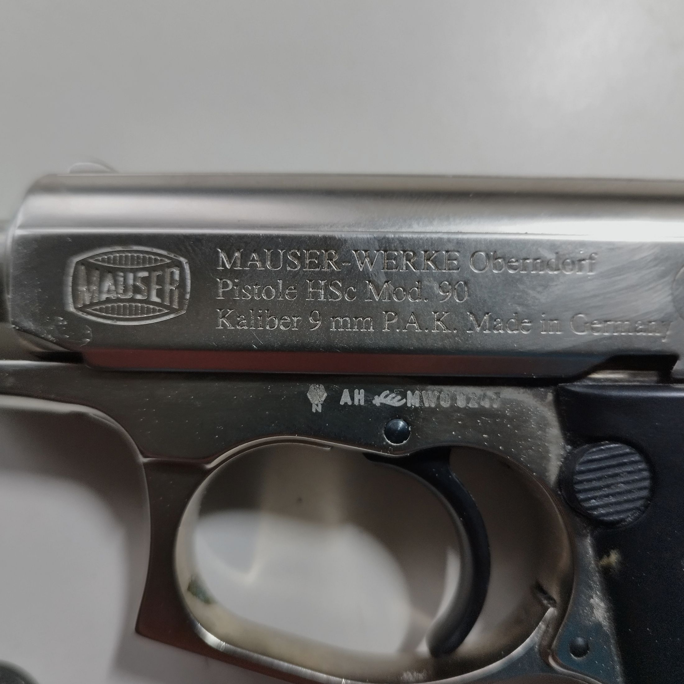 Mauser blank firing pistol HSc Mod. 90 nickel-plated caliber 9 mm P.A.K. Rare PTB