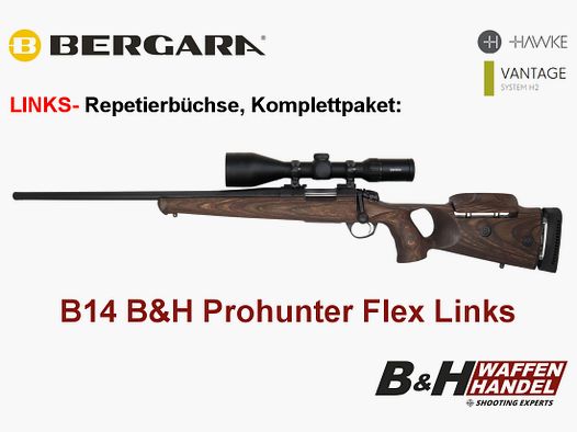  Bergara   B14 B&H Prohunter Flex LINKS Lochschaft ZF Hawke 3-12x56 fertig montiert / Optional: Brenner Schalldämpfer