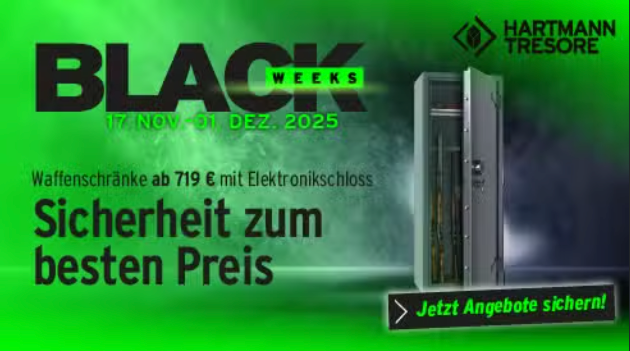 Armadi per armi in offerta per le Black Weeks - risparmia ora con HARTMANN TRESORE!