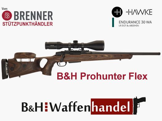 Brenner Komplettpaket: BR20 B&H Prohunter Flex Lochschaft mit Hawke Endurance 3-12x56 fertig montiert