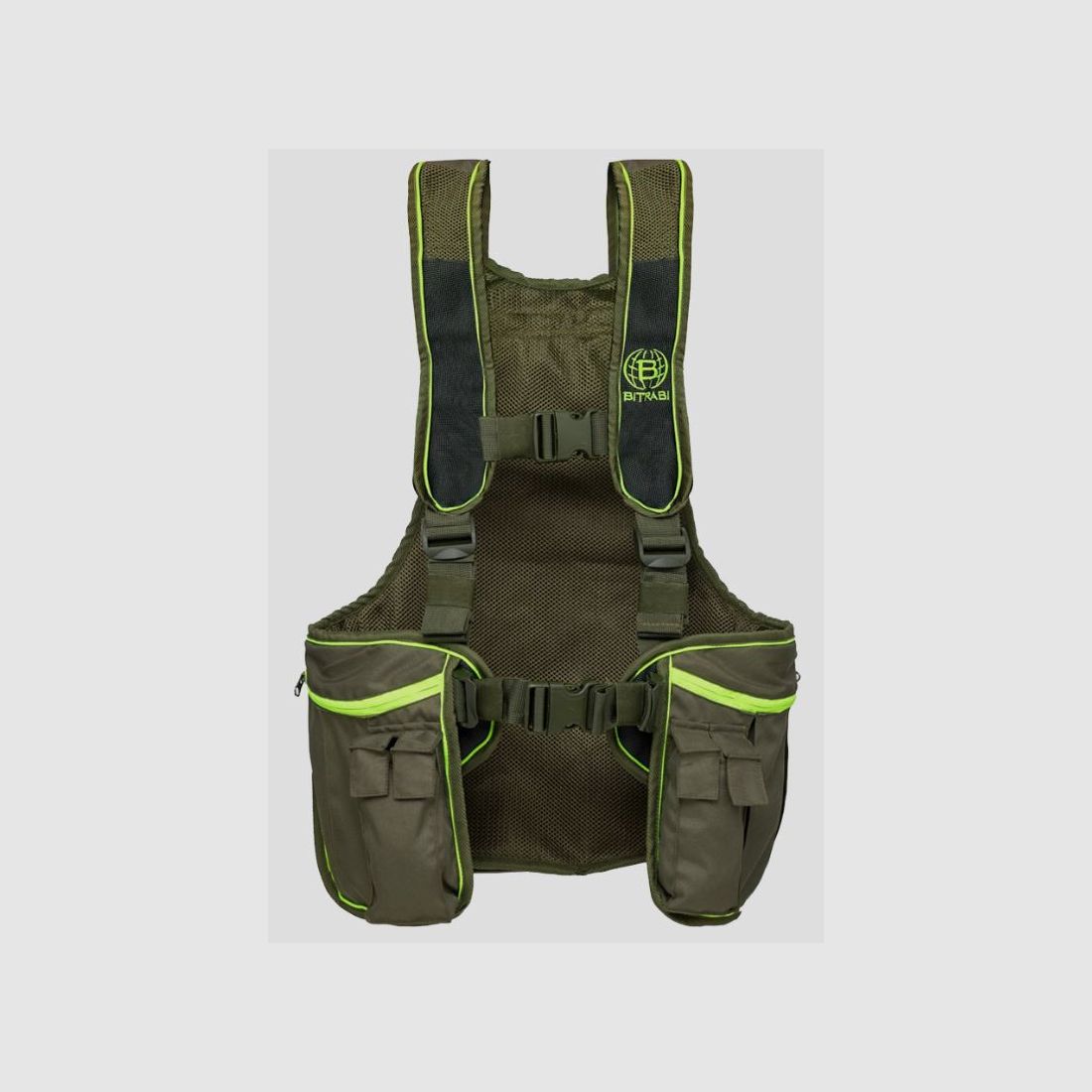 Driekamer jachtvest rugzak fluorescerend groen Bitrabi model TRIO PRO, afbeelding 3 van 7