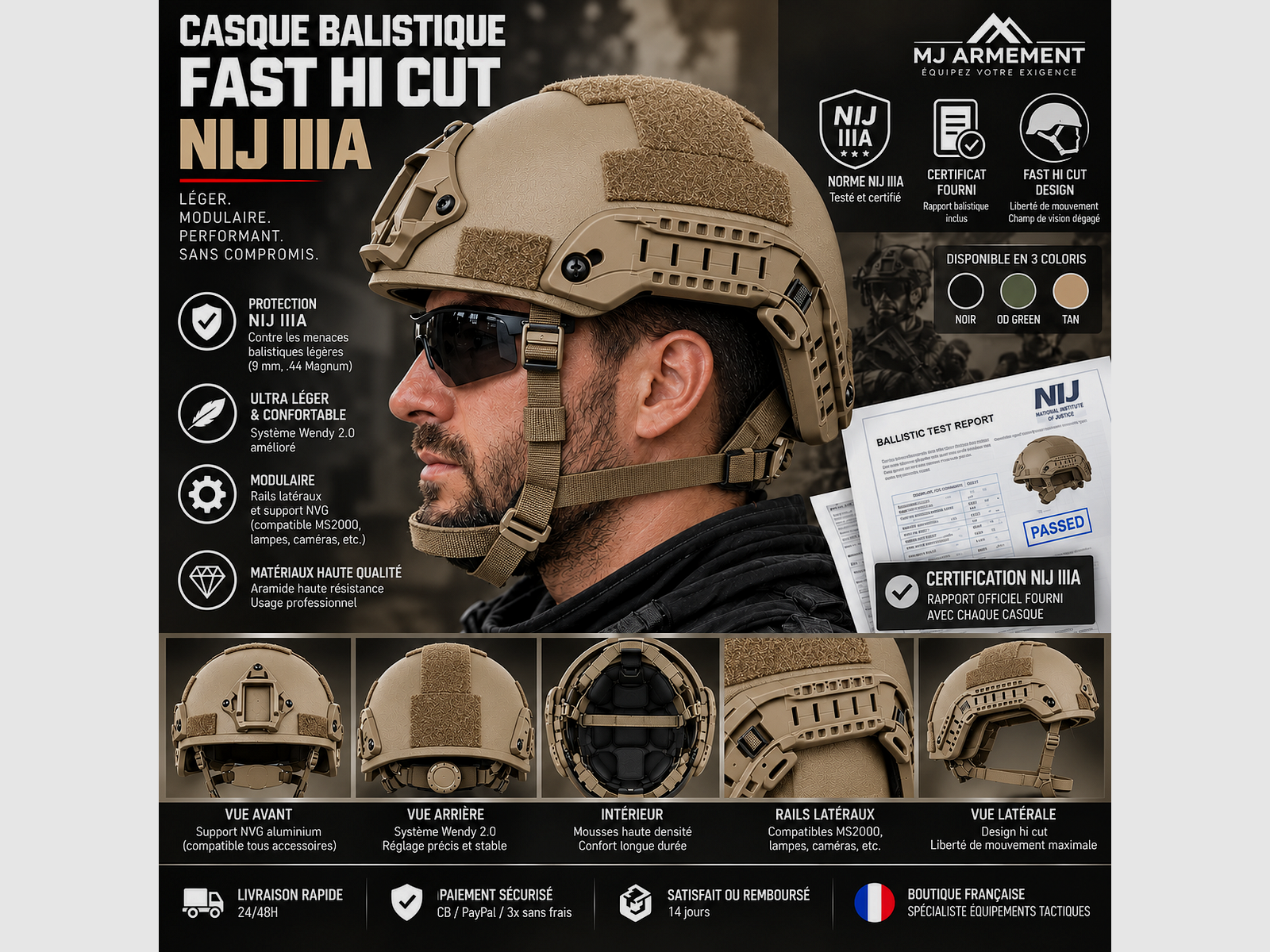 Ballistische Kopfbedeckung FAST HI CUT ACH NIJ IIIA Wendy-System, Bild 2 von 17