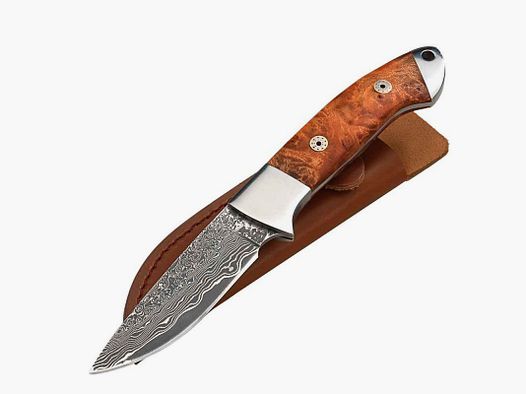 PARFORCE MESSER DAMAST/WORTELHOUT KLINGE 9CM MET LEEREN SCHEDEN