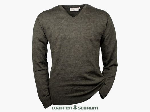 Suéter Hubertus con escote en V de merino oliva/marrón