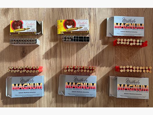 104 Stück Büchsenmunition .224 Weatherby Magnum