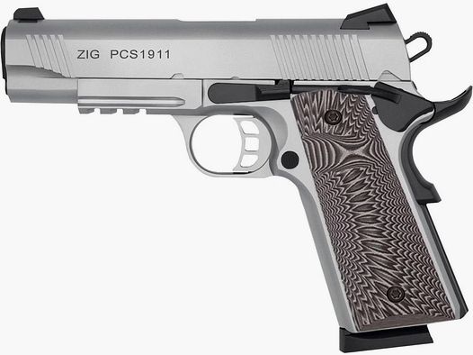 Tisas ZIG PCS 1911 Pistole Kal. .45ACP, Stainless, 8 Schuss, 4,3″ Lauf