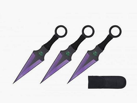 Set di 3 coltelli da lancio Kunai viola