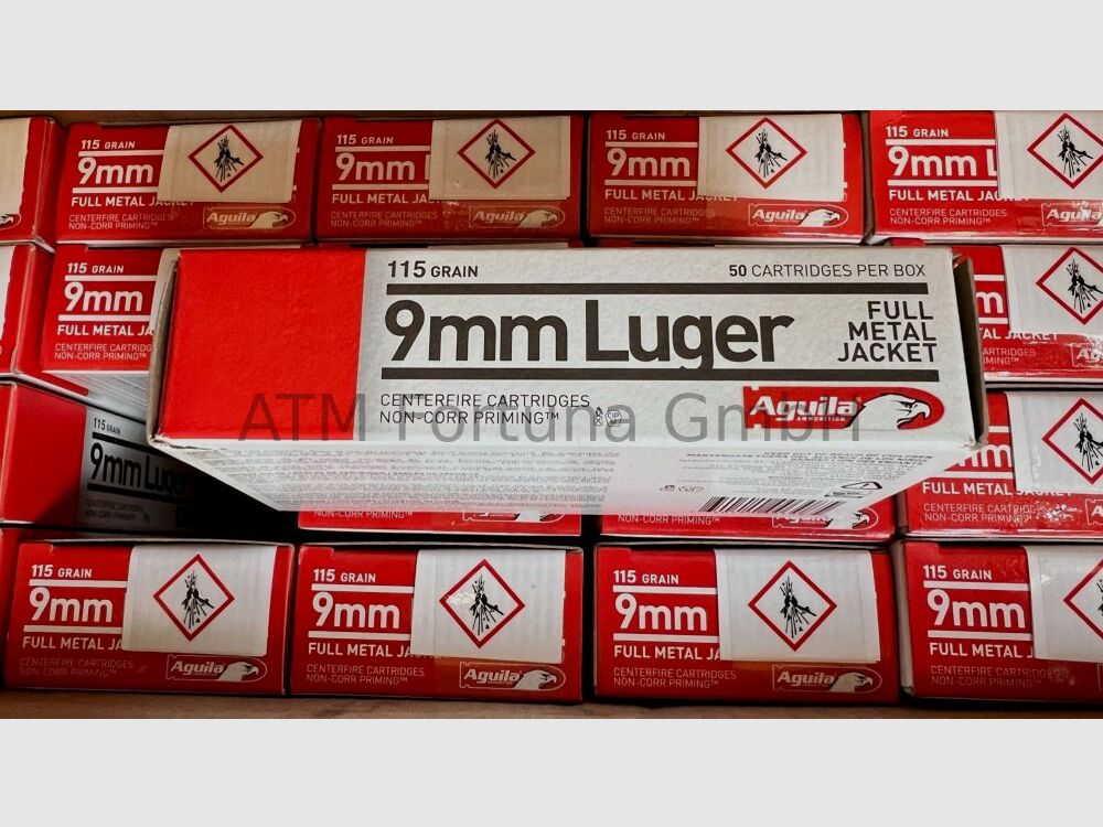 Aigle 1000 pièces Standard 9mm Luger (9x19) FMJ 115 grs cartouches de pistolet