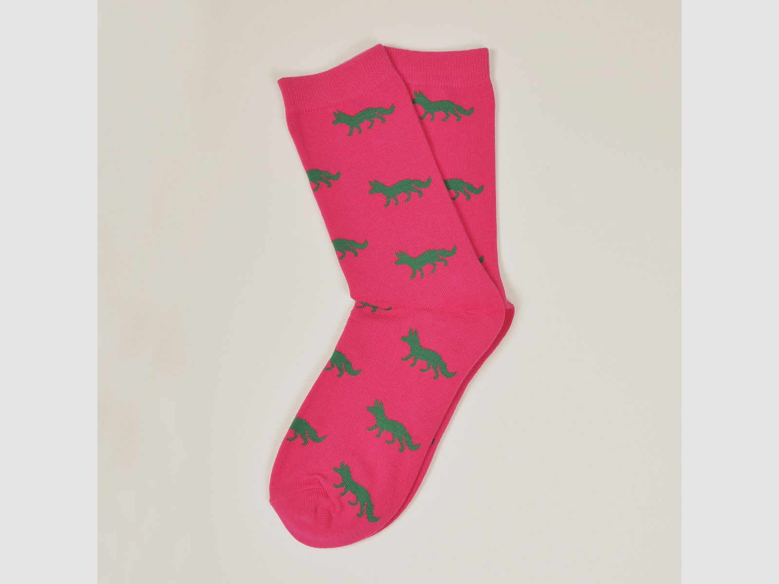 Donker roze sok - groene vos, afbeelding 1 van 2