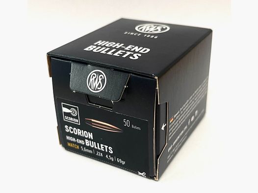 RWS 2421639 cartridges 5.6 mm .224 Scorion HPBT- Match 4.5g 69 gr