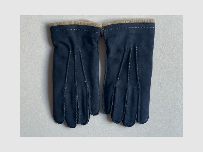 ROSI COLLECTION Leather and Cashmere Gloves Dark Blue, image 1 of 2