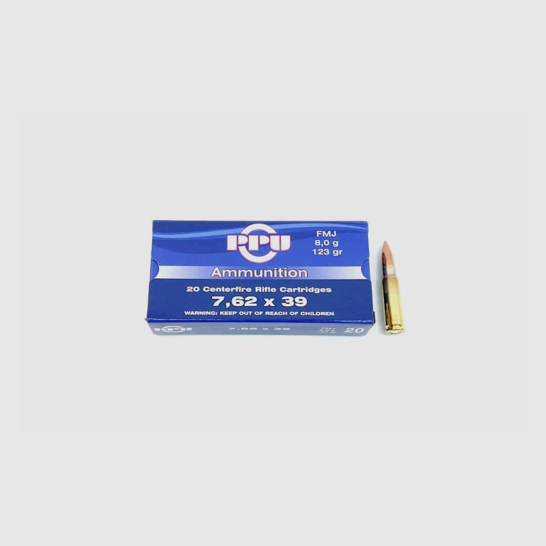 7.62×39 PPU FMJ 123grs. / 8.0g