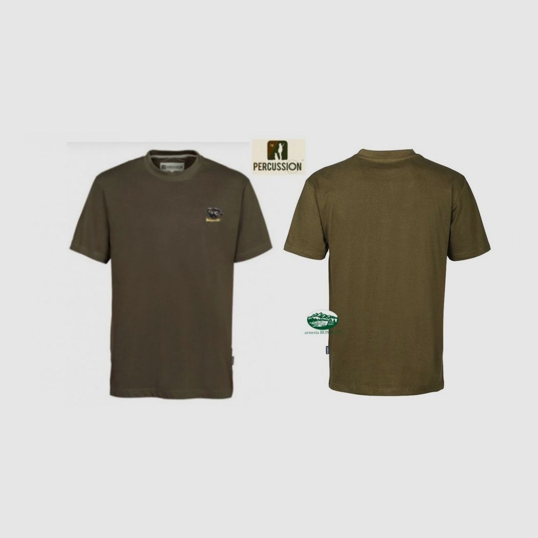 PERCUSSION T-shirt with embroidered wild boar in green 1532B