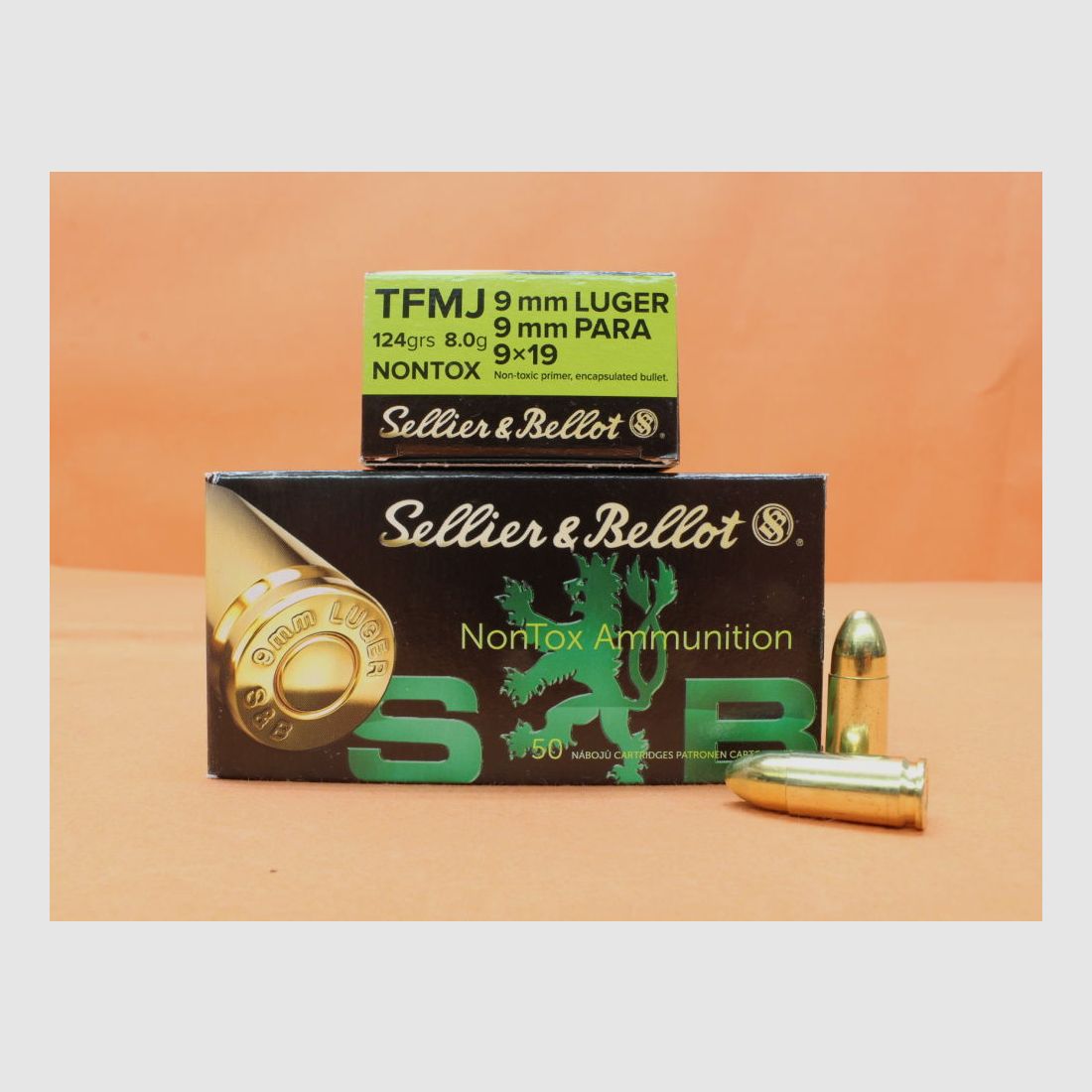 Sellier & Bellot Patrone 9mmLuger S&B/ Sellier&Bellot 124grs TFMJ NONTOX VE 50 Patronen/ 8,0g Vollmantel