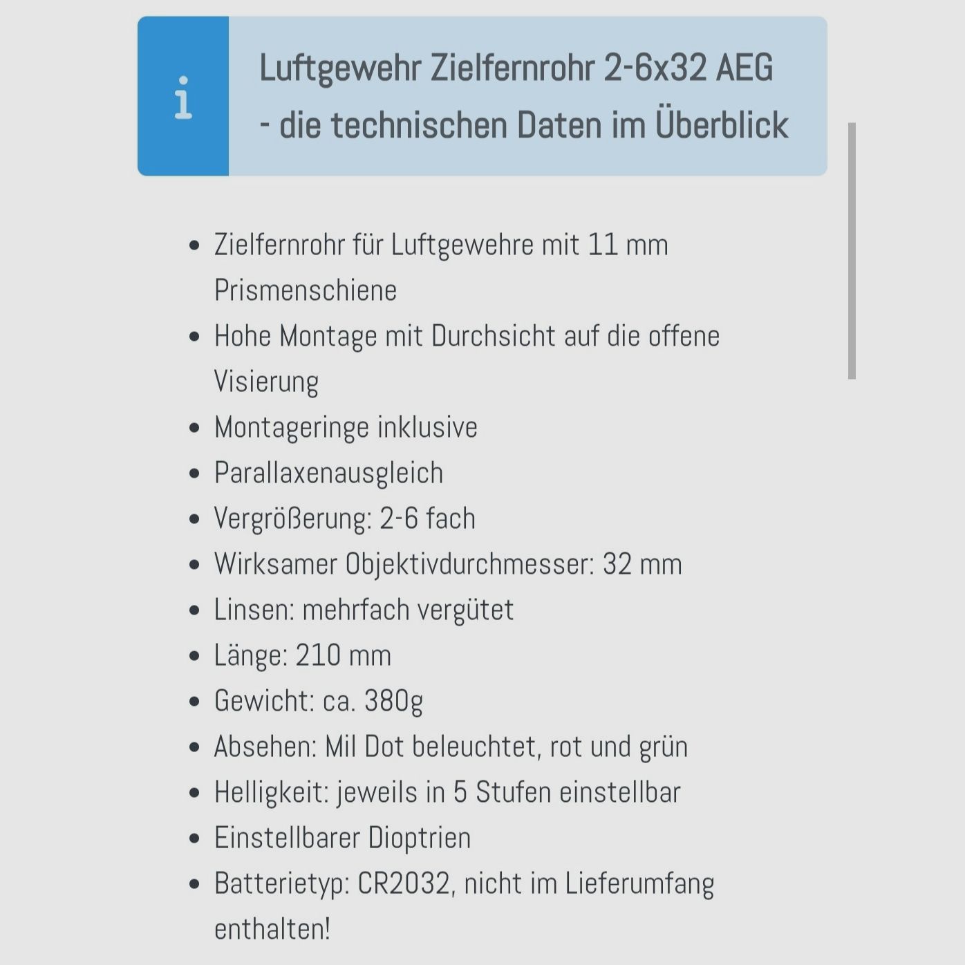 AEG 2 x 6 32 Zielfernrohr 