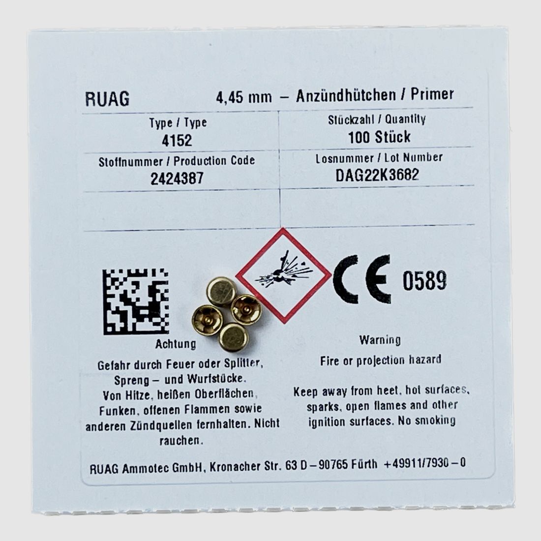 RWS Zündhütchen Small Pistol 4152 4,45 mm