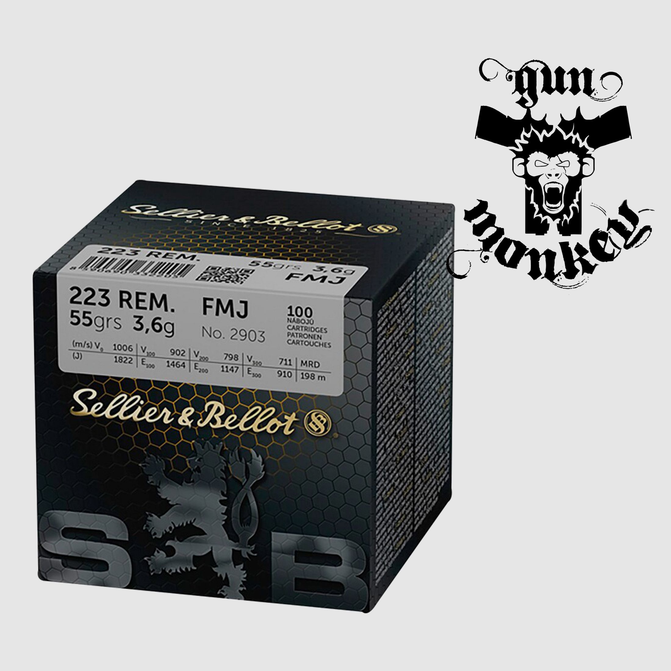Munición para rifle S&B cal. .223Rem 3,6g/55grs FMJ (1 paquete=100 unidades) (V341872)