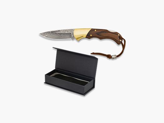 Luxus Klappmesser mit echter DAMAS-Klinge von 7,4 cm und Messingbeschlag