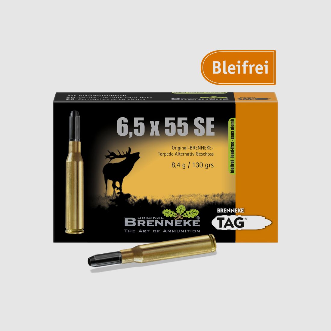 Brenneke 6,5x55 SE 130GR TAG 20 Patronen