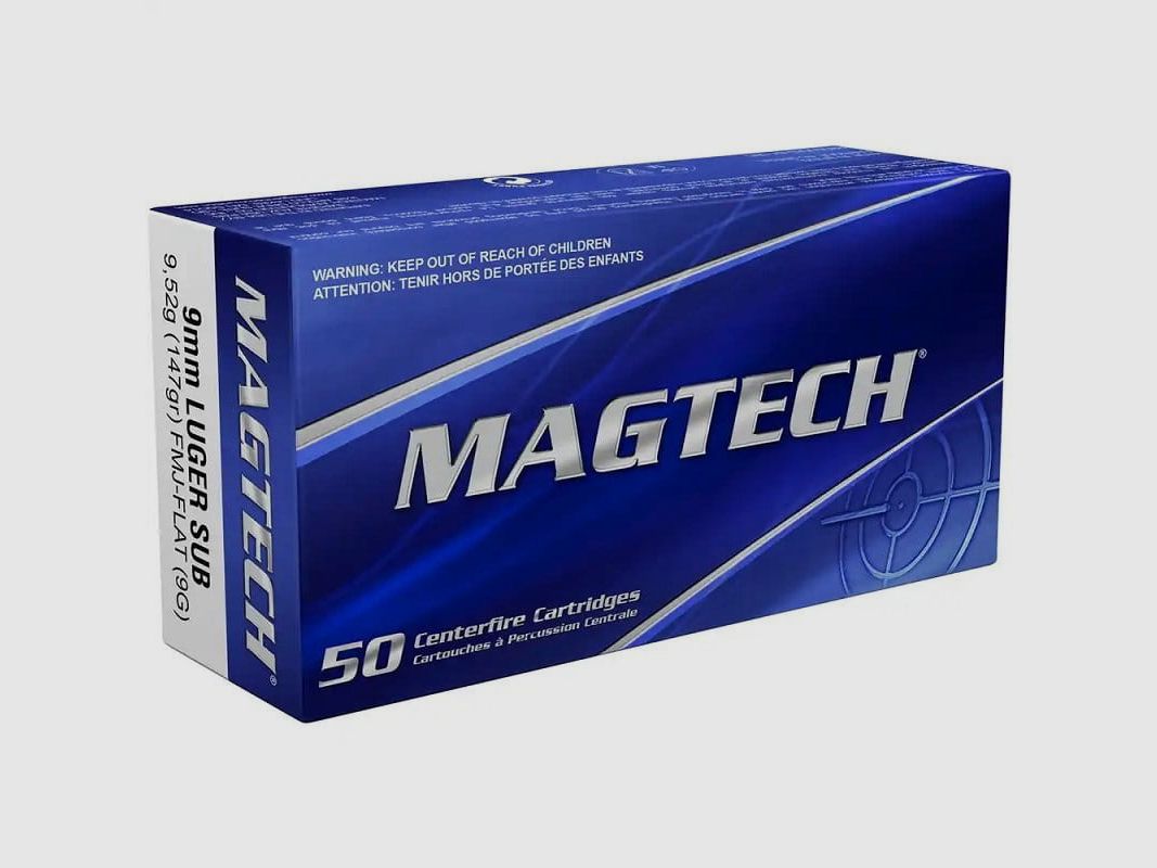 Magtech 9mm Luger FMJ Flat Sub Vollmantel Flachkopf Subsonic 147 gr. 9G Unter...