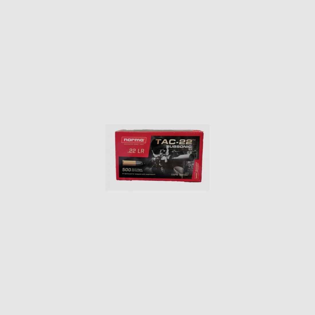 MUNITION NORMA 22LR TAC SUBSONIC 40GR BTE 50, image 1 sur 3