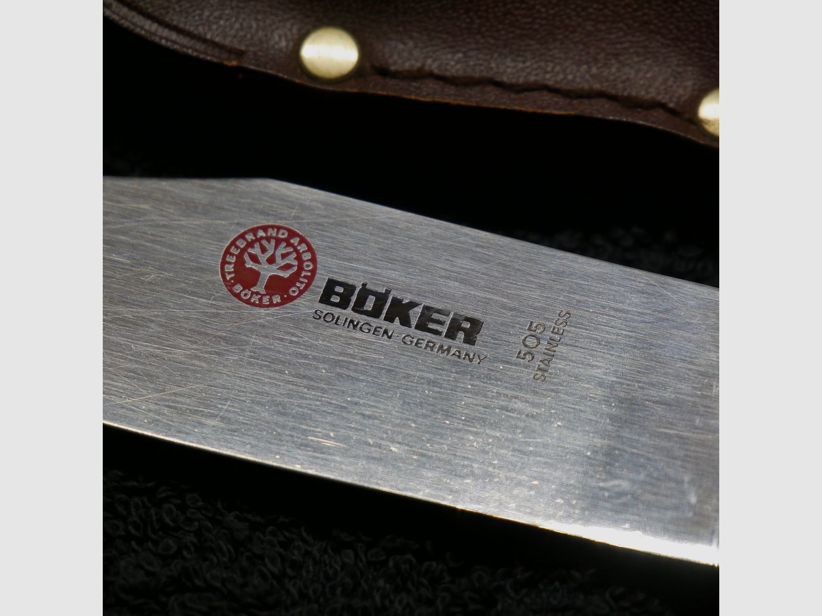 Cuchillo de caza Feststehmesser Böker Solingen 505 Acero inoxidable Treebrand Abolito vintage