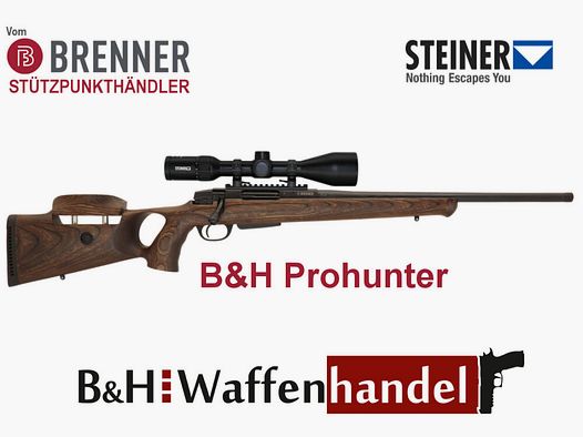 Brenner Komplettpaket: BR20 B&H Prohunter Lochschaft mit Verstellung inkl. Steiner 3-12x56 fertig montiert Jagdbüchse