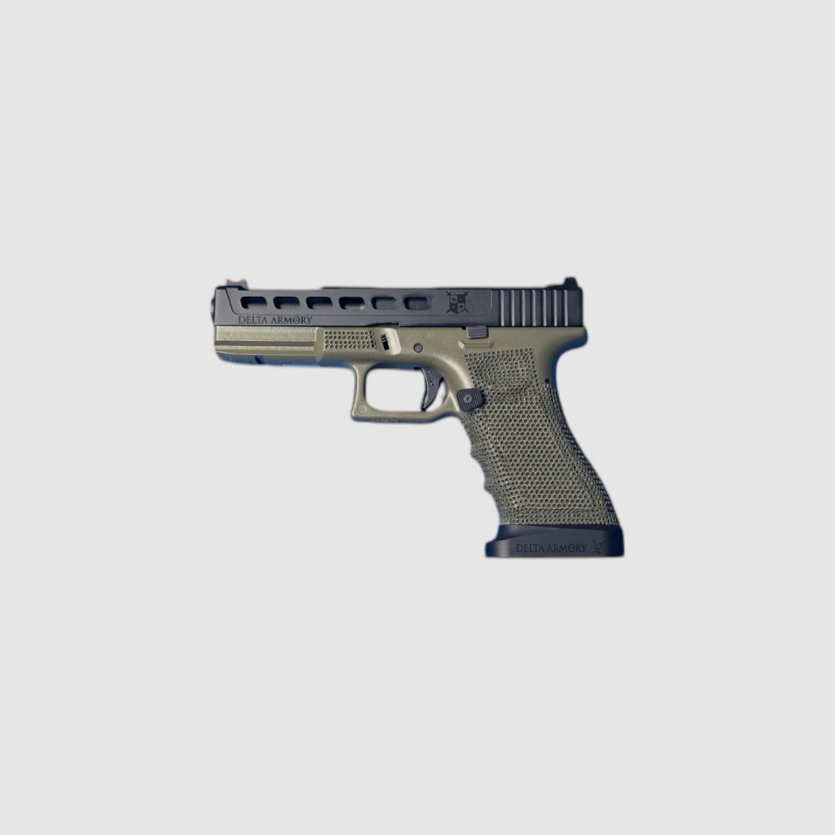P06 GBB Airsoft Pistol with Grip Stippling in Olive | Delta Armory