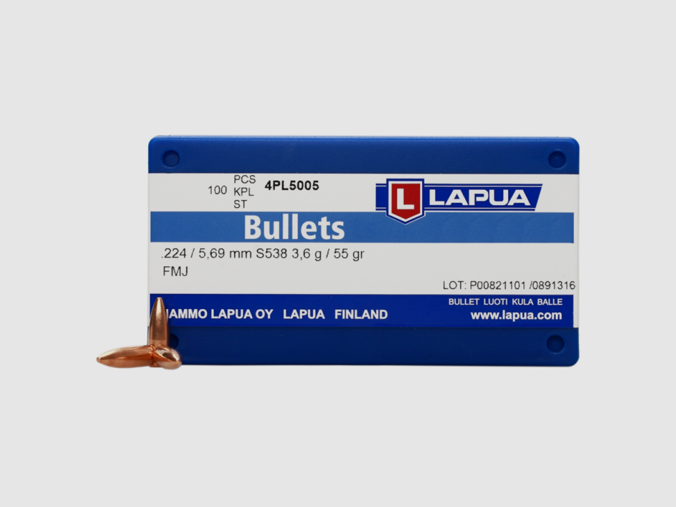 .224 Projectiles Lapua FMJ 55 gr VE100