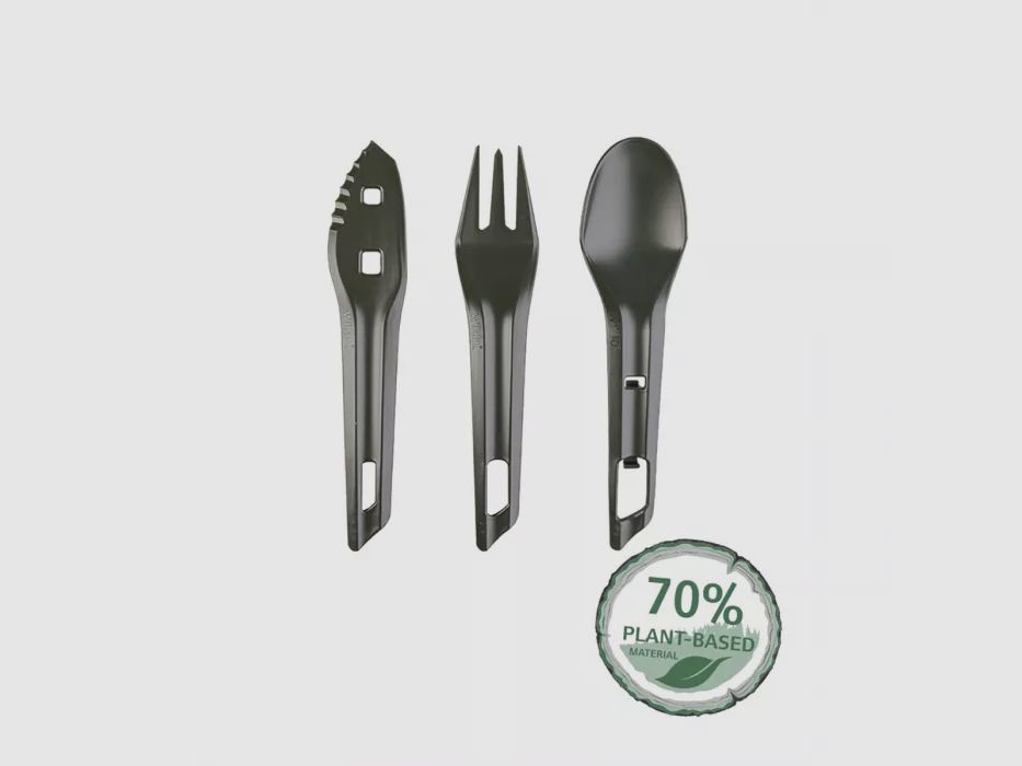 The Ocys™ (Outdoor Cutlery Set) Wildo® Olive 3-piece.
