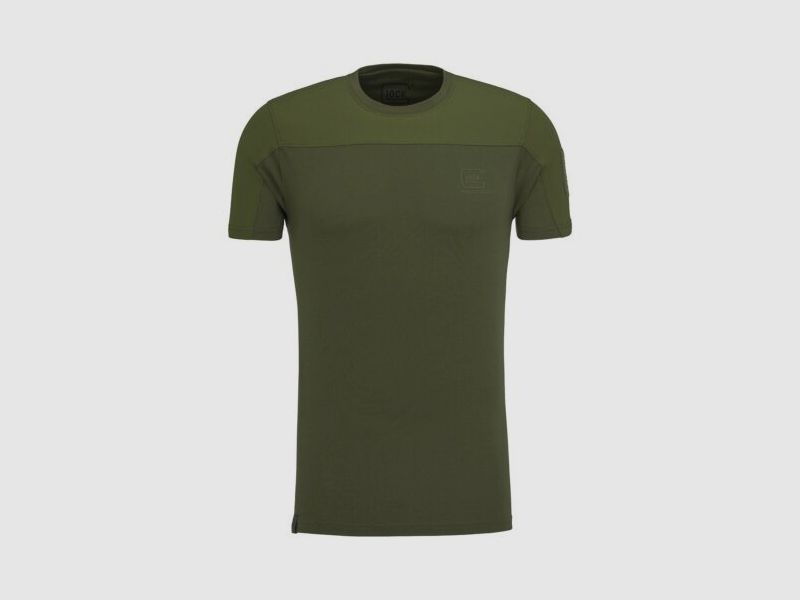 GLOCK Tactical T-Shirt Oliv – Ripstop-Schultern, Stretch-Torso – Soft-Velcro-Badge – Größe XXL