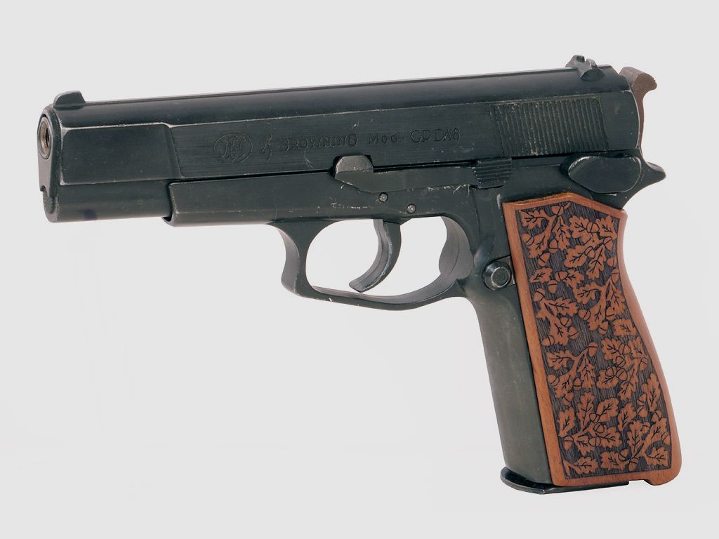 Holzgriffschale fĂĽr Schreckschuss Pistole Browning GPDA 8 und 9 (altes Modell) einteilig Eichenlaub