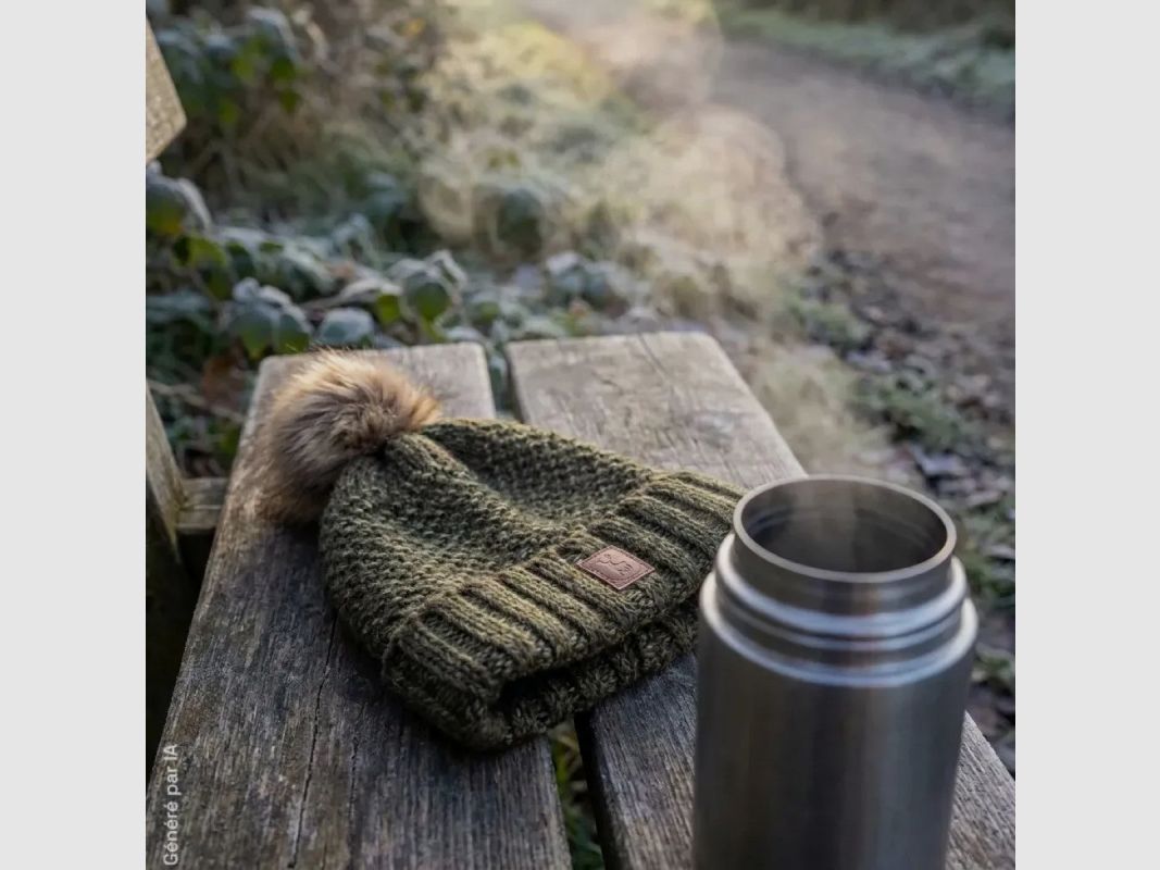 Deerhunter green beanie with pompom and fleece lining, image 7 of 7